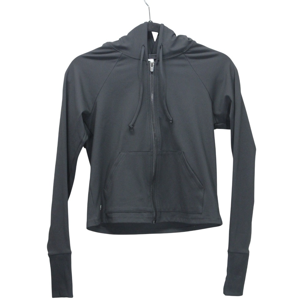 Fabletics Black Crop Hoodie‎ Women's Small Full Zip Athletic Casual Performance